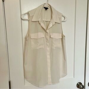 Ann Taylor sleeveless camp shirt, button-front collared blouse with pockets